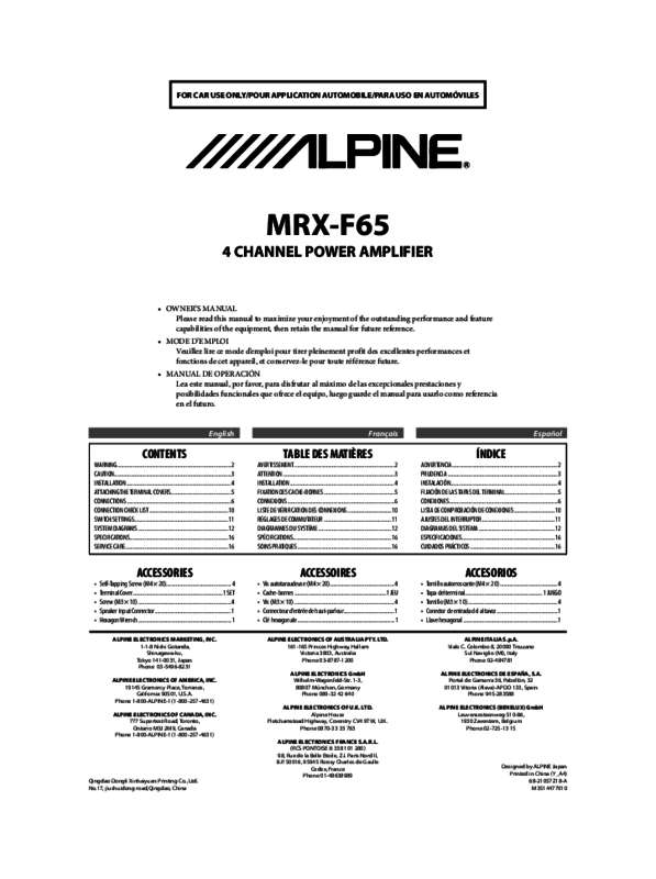 Guide utilisation ALPINE MRX-F65  de la marque ALPINE