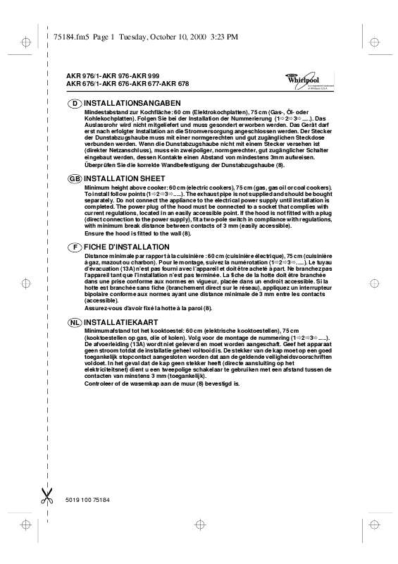 Guide utilisation WHIRLPOOL AKR 976 IX  - TABLEAU DE PROGRAMMES de la marque WHIRLPOOL