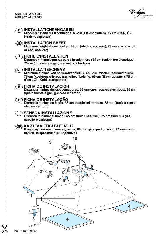 Guide utilisation WHIRLPOOL AKR 985 WH  - TABLEAU DE PROGRAMMES de la marque WHIRLPOOL