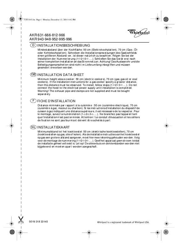Guide utilisation WHIRLPOOL AKR 996 IX  - TABLEAU DE PROGRAMMES de la marque WHIRLPOOL