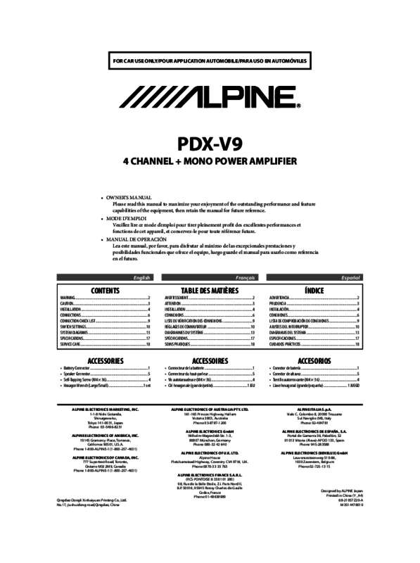 Guide utilisation ALPINE PDX-V9  de la marque ALPINE