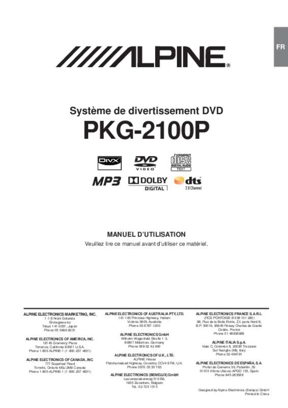 Guide utilisation ALPINE PKG-2100P  de la marque ALPINE