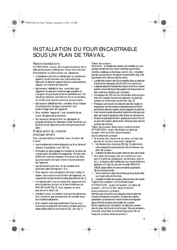Guide utilisation WHIRLPOOL AKZ 501 WH  - GUIDE D'INSTALLATION de la marque WHIRLPOOL