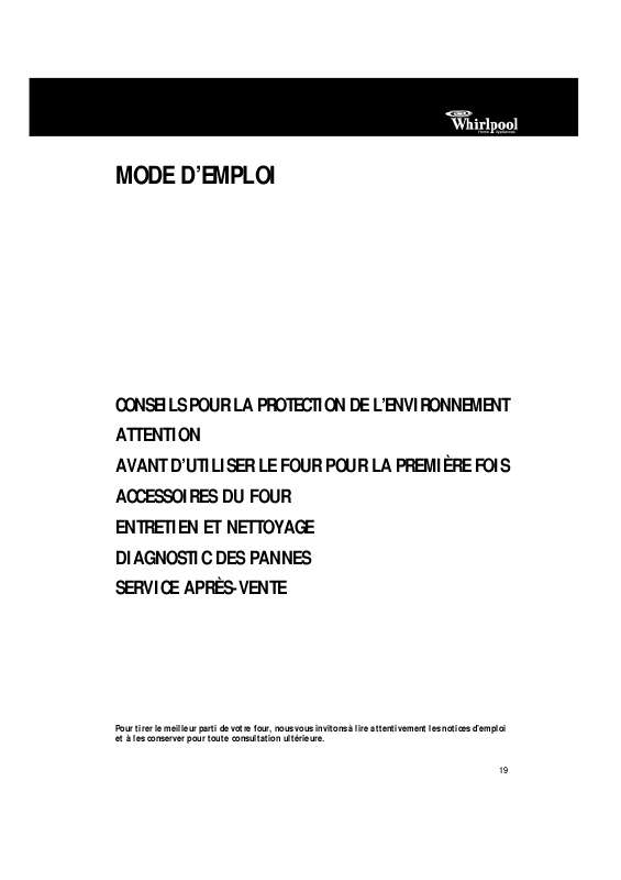 Guide utilisation WHIRLPOOL AKZ 586 IX  - MODE D'EMPLOI de la marque WHIRLPOOL