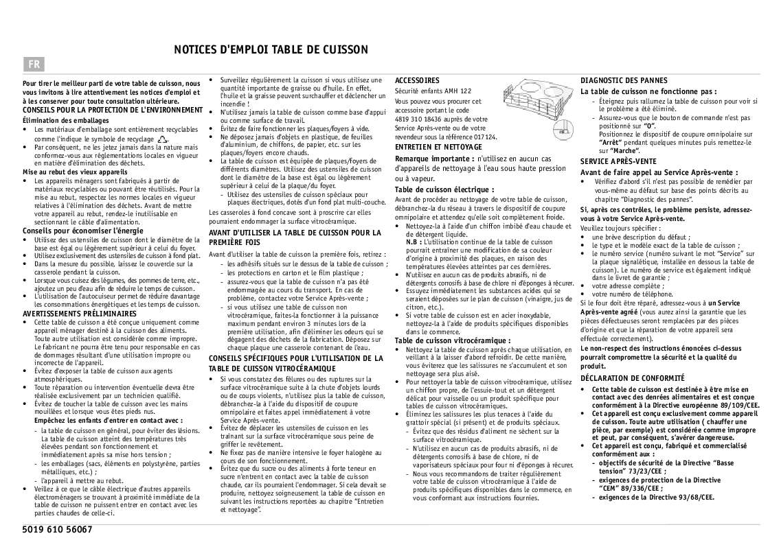 Guide utilisation WHIRLPOOL AKZ 647 IX  - TABLEAU DE PROGRAMMES de la marque WHIRLPOOL