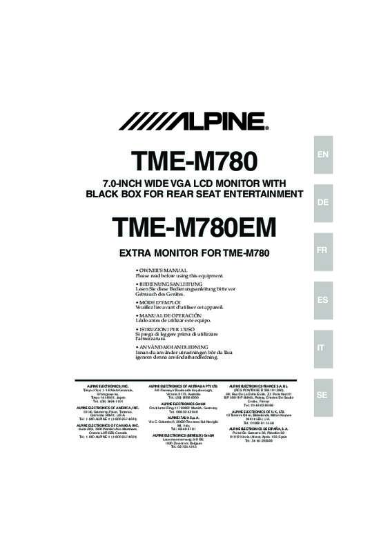 Guide utilisation ALPINE TME-M780EM  de la marque ALPINE