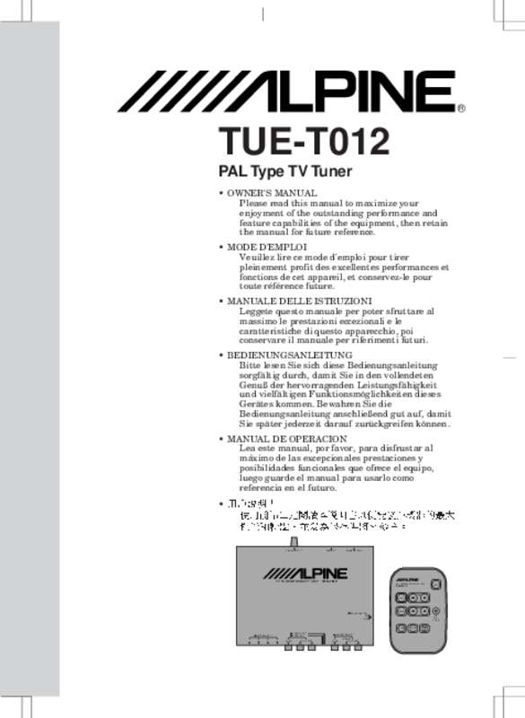 Guide utilisation ALPINE TUE-T012  de la marque ALPINE