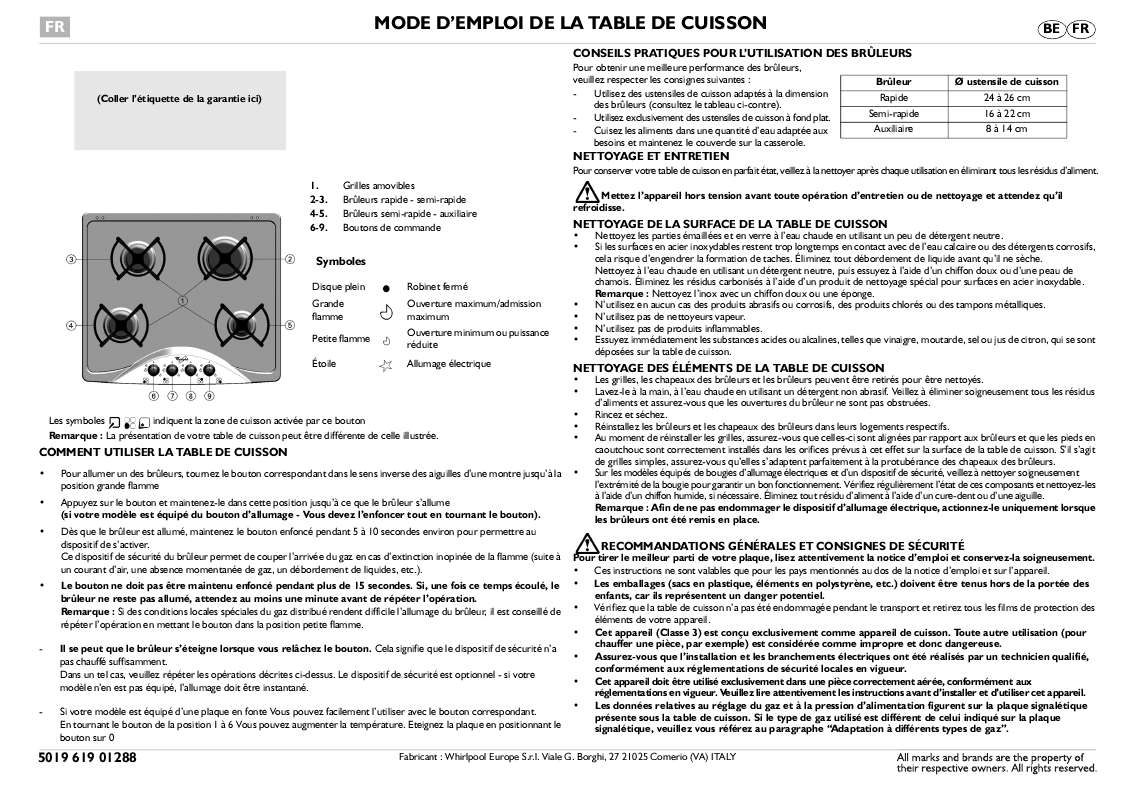 Guide utilisation WHIRLPOOL AKM 515/IX/01  - GUIDE D'INSTALLATION de la marque WHIRLPOOL