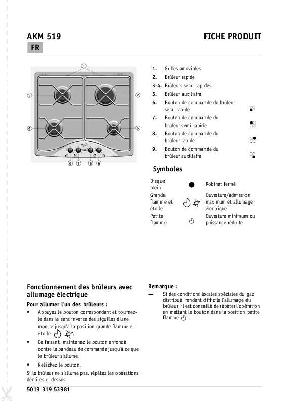 Guide utilisation WHIRLPOOL AKM 519 WH  - TABLEAU DE PROGRAMMES de la marque WHIRLPOOL