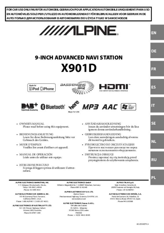 Guide utilisation ALPINE X901D-G7  de la marque ALPINE