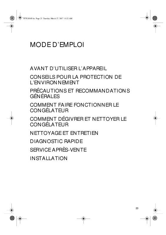 Guide utilisation WHIRLPOOL AFG 7010  - MODE D'EMPLOI de la marque WHIRLPOOL
