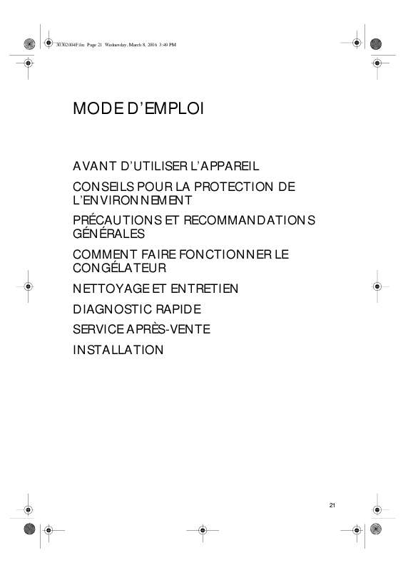 Guide utilisation WHIRLPOOL AFG 821 NF  - MODE D'EMPLOI de la marque WHIRLPOOL