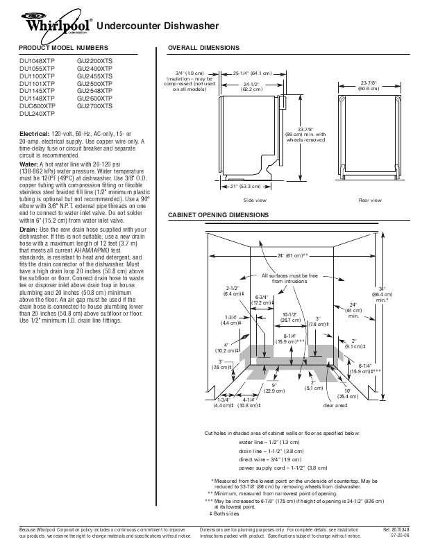 Guide utilisation WHIRLPOOL ADG 8558 A PC IX  - FICHE PRODUIT de la marque WHIRLPOOL
