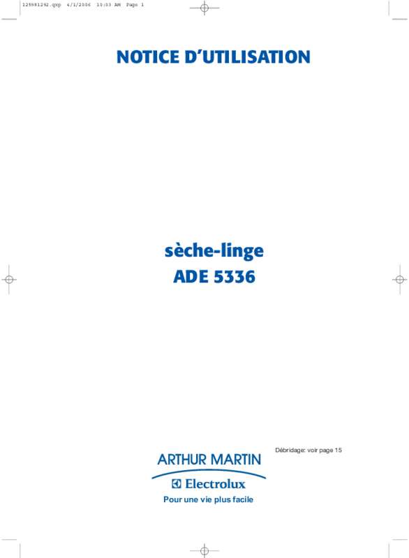 Guide utilisation ARTHUR MARTIN ADE 5336 & ADE5336 de la marque ARTHUR MARTIN