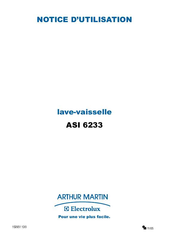 Guide utilisation ARTHUR MARTIN ASI 6233 & ASI6233ALU de la marque ARTHUR MARTIN