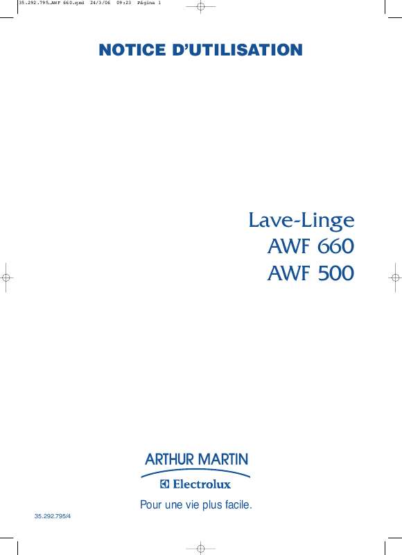 Guide utilisation ARTHUR MARTIN AWF 500 & AWF500 de la marque ARTHUR MARTIN