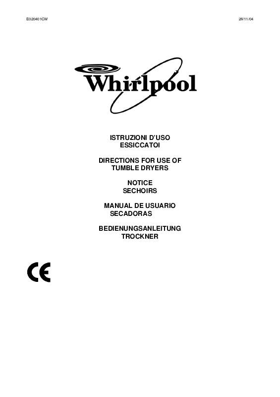 Guide utilisation WHIRLPOOL AGB 261/WP  - INSTRUCTION FOR USE de la marque WHIRLPOOL