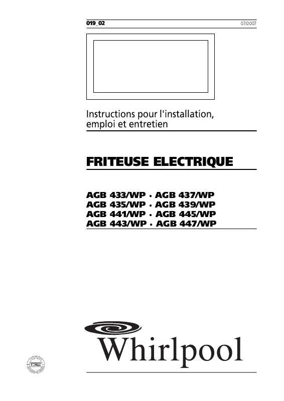 Guide utilisation WHIRLPOOL AGB 433/WP  - MODE D'EMPLOI de la marque WHIRLPOOL