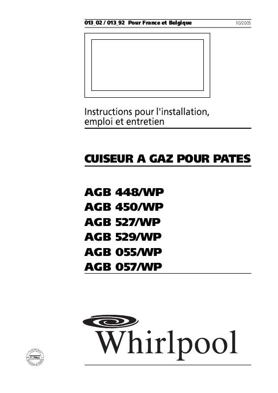Guide utilisation WHIRLPOOL AGB 450/WP  - MODE D'EMPLOI de la marque WHIRLPOOL