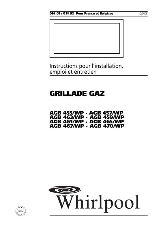 Guide utilisation WHIRLPOOL AGB 455/WP  - MODE D'EMPLOI de la marque WHIRLPOOL
