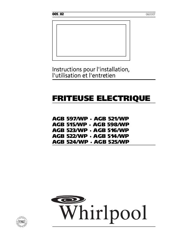 Guide utilisation WHIRLPOOL AGB 516/WP  - MODE D'EMPLOI de la marque WHIRLPOOL