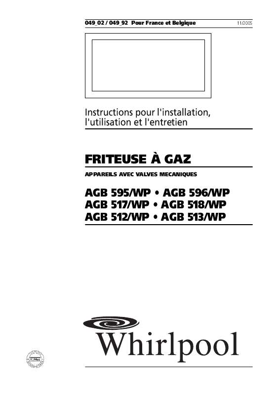 Guide utilisation WHIRLPOOL AGB 517/WP  - MODE D'EMPLOI de la marque WHIRLPOOL