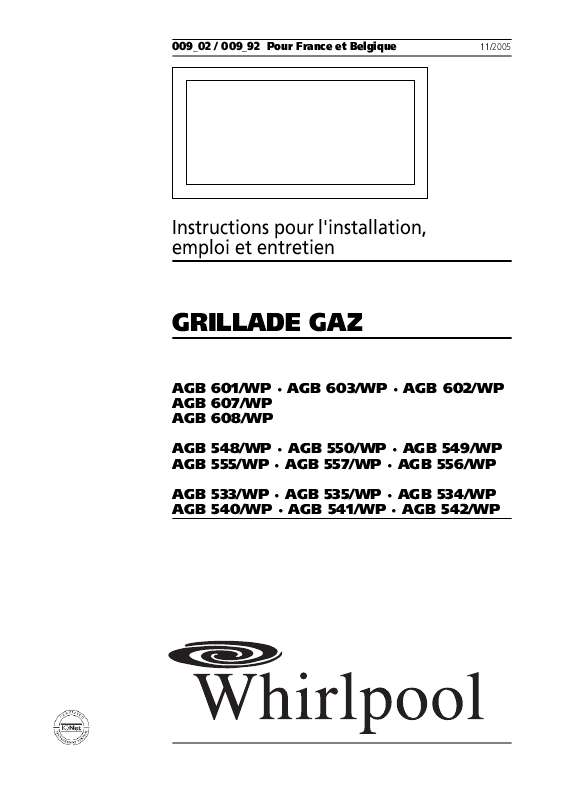 Guide utilisation WHIRLPOOL AGB 534/WP  - MODE D'EMPLOI de la marque WHIRLPOOL