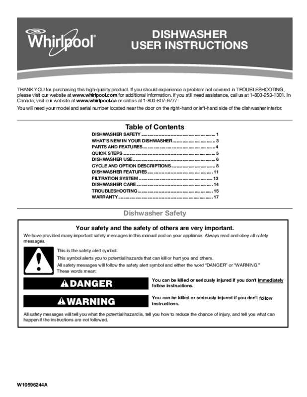 Guide utilisation WHIRLPOOL WDT710PAYM de la marque WHIRLPOOL