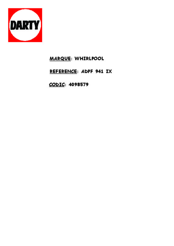 Guide utilisation WHIRLPOOL ADPF941IX de la marque WHIRLPOOL