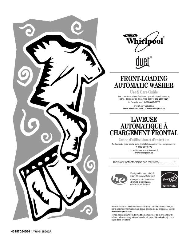 Guide utilisation WHIRLPOOL WFW9400S de la marque WHIRLPOOL