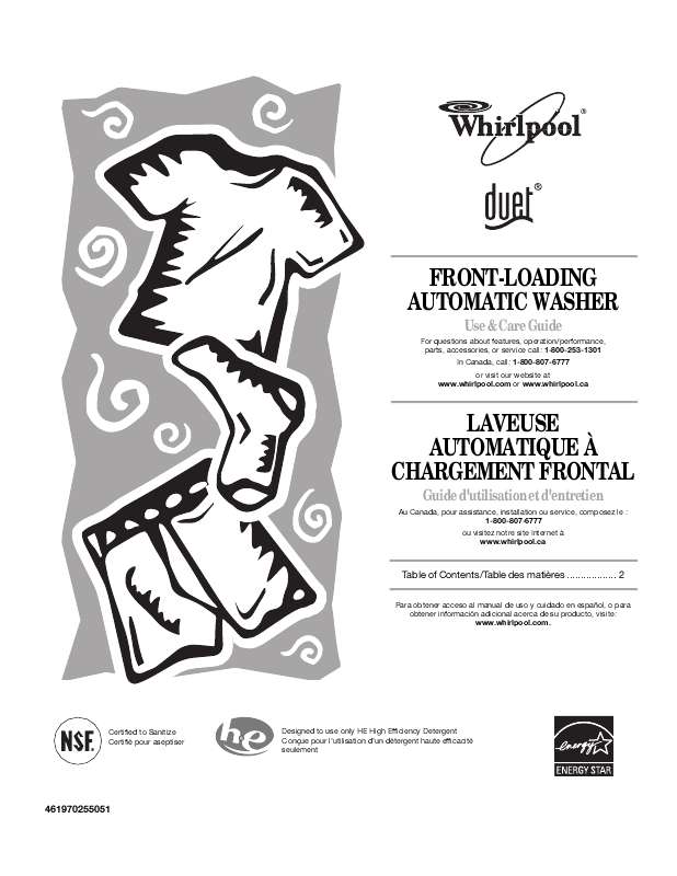 Guide utilisation WHIRLPOOL WFW9470W de la marque WHIRLPOOL