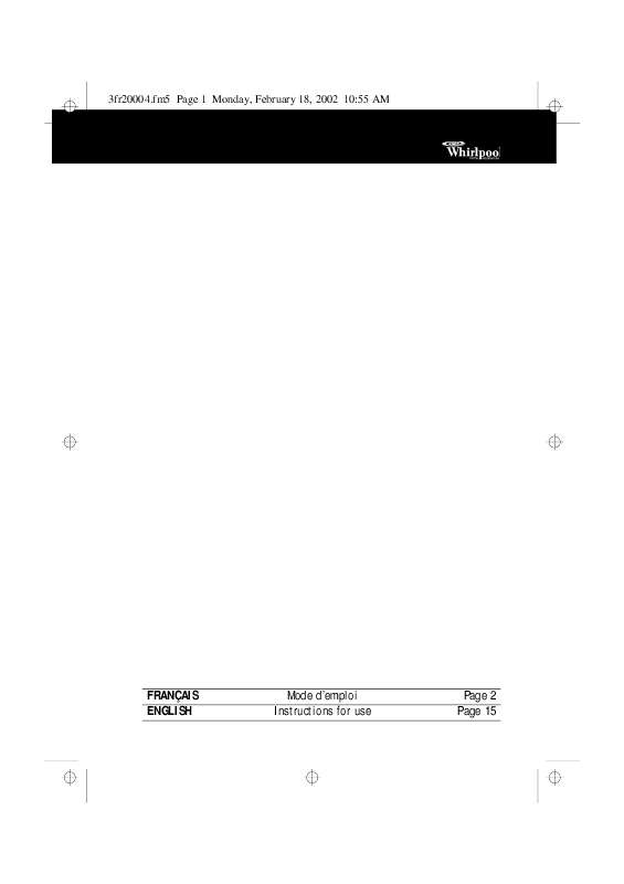 Guide utilisation WHIRLPOOL AWG 861  - MODE D'EMPLOI de la marque WHIRLPOOL