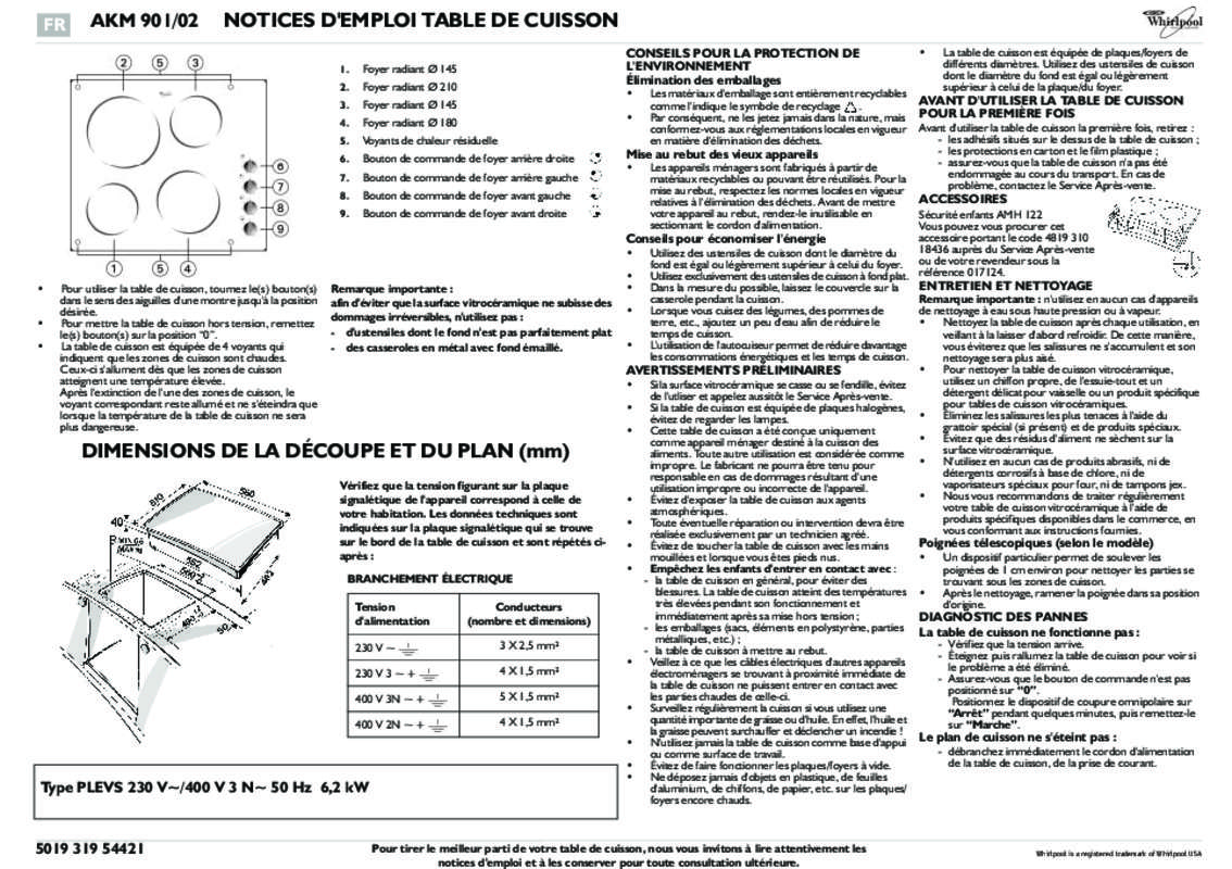 Guide utilisation WHIRLPOOL AKM9010NE de la marque WHIRLPOOL