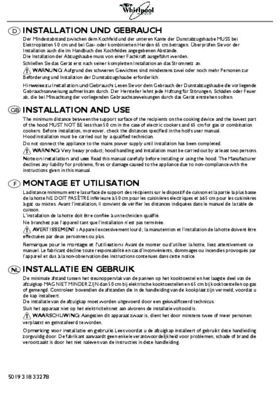 Guide utilisation WHIRLPOOL AKR 799 IX de la marque WHIRLPOOL