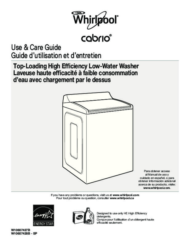Guide utilisation WHIRLPOOL WTW8500DC  - USE & CARE GUIDE de la marque WHIRLPOOL