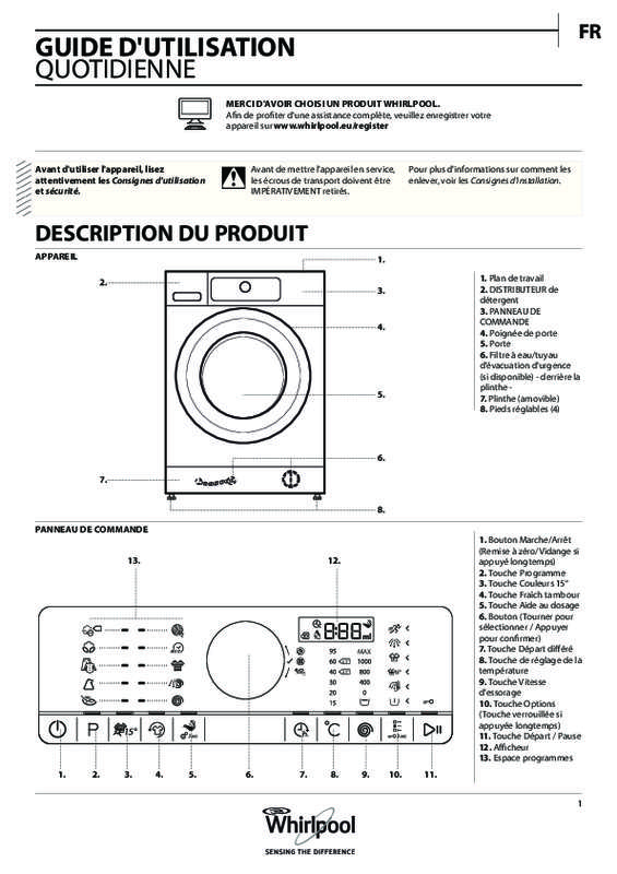 Guide utilisation WHIRLPOOL FSCR80421 de la marque WHIRLPOOL