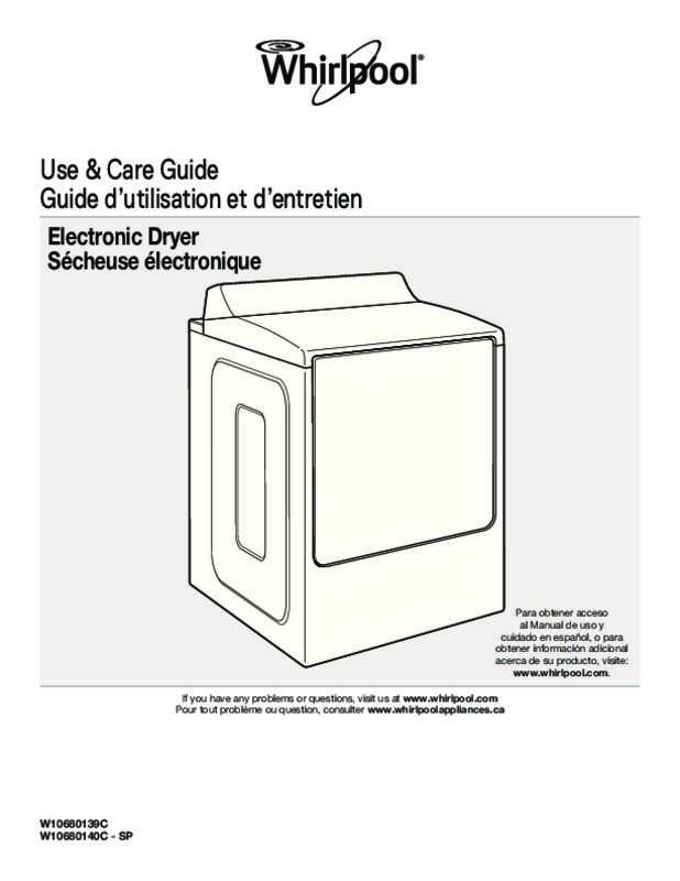 Guide utilisation WHIRLPOOL WED8500DC  - USE & CARE GUIDE de la marque WHIRLPOOL