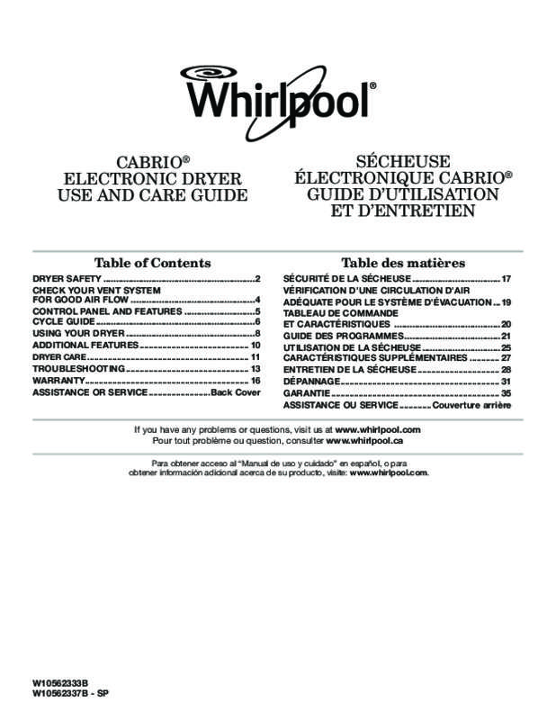 Guide utilisation WHIRLPOOL WGD8500BW de la marque WHIRLPOOL