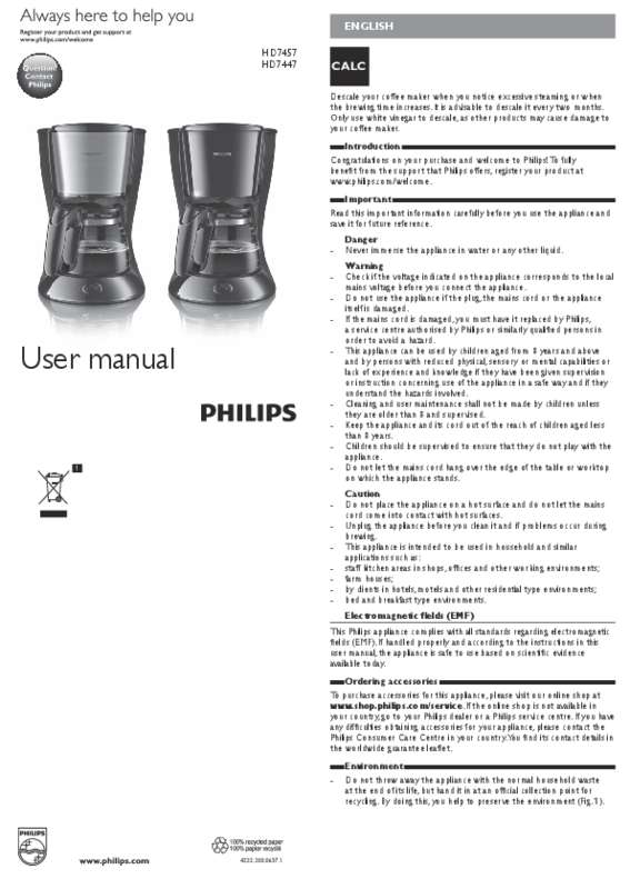 Guide utilisation PHILIPS HD7447/00 de la marque PHILIPS