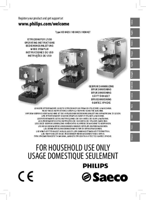 Guide utilisation PHILIPS HD 8423/01 de la marque PHILIPS