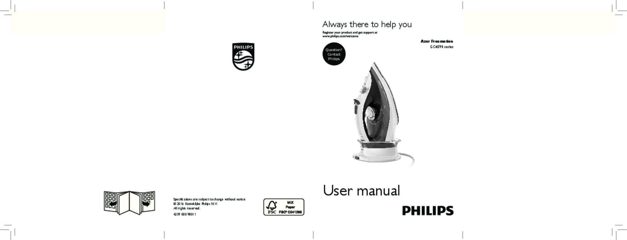 Guide utilisation PHILIPS GC4596/40 STEAMGLIDEPLUS  de la marque PHILIPS