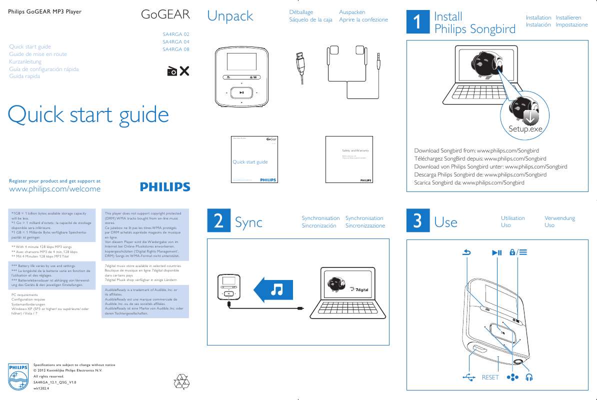 Guide utilisation PHILIPS SA4RGA04KN/12  de la marque PHILIPS