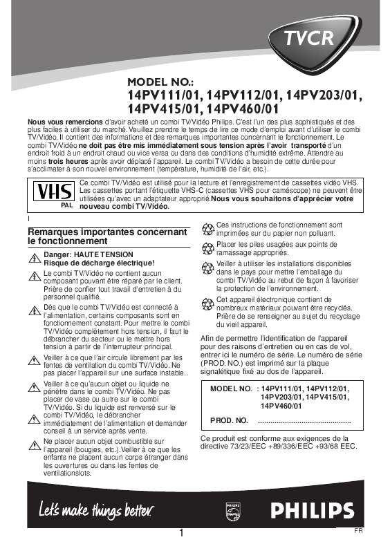 Guide utilisation PHILIPS 14PV111  de la marque PHILIPS