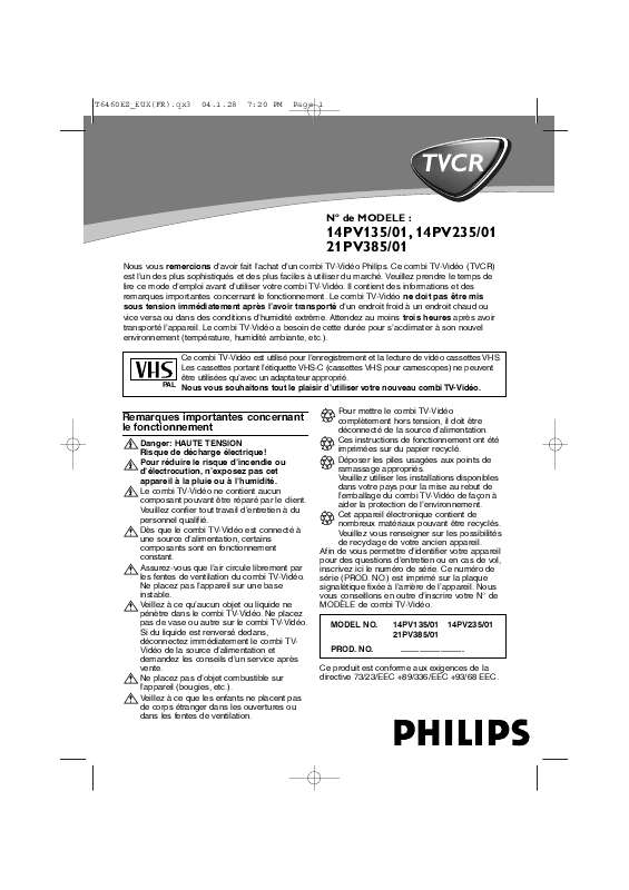 Guide utilisation PHILIPS 14PV135  de la marque PHILIPS