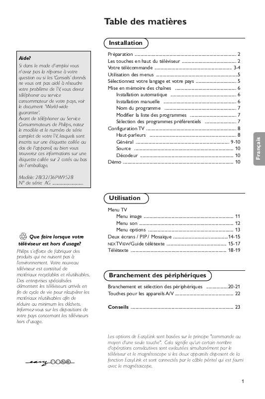 Guide utilisation PHILIPS 28PW9528  de la marque PHILIPS