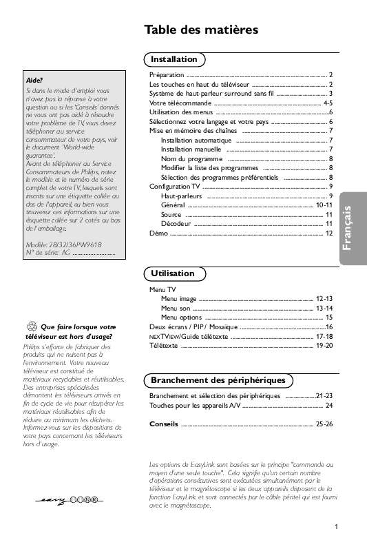 Guide utilisation PHILIPS 28PW9618  de la marque PHILIPS