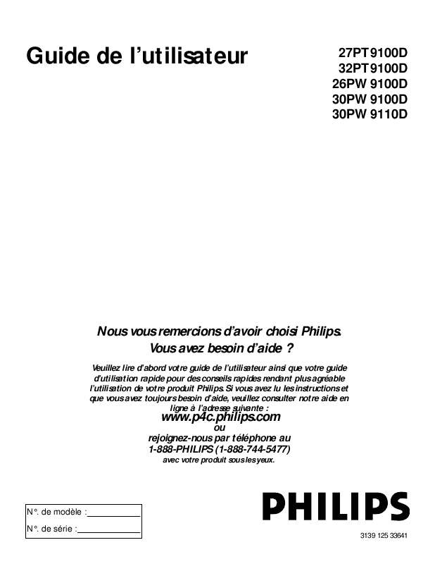Guide utilisation PHILIPS 30PW9100D  de la marque PHILIPS