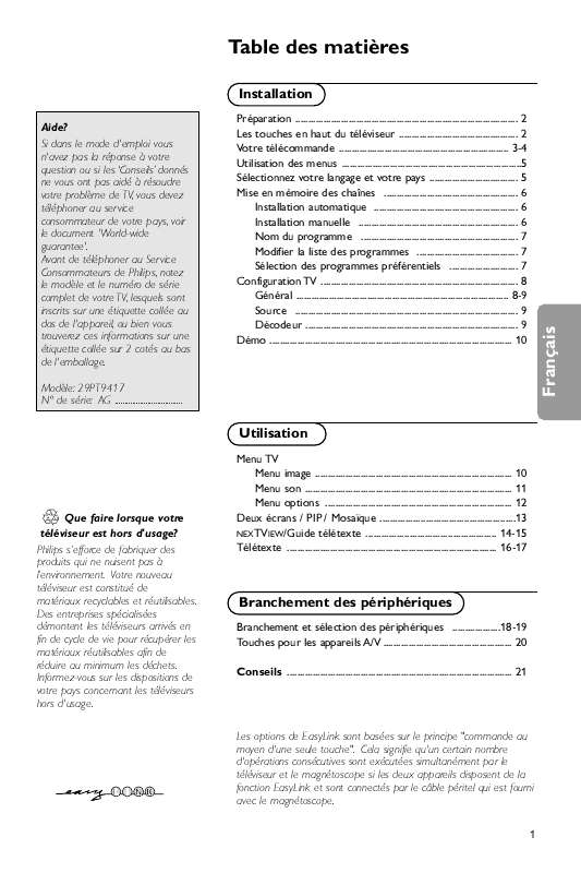 Guide utilisation PHILIPS 29PT9417  de la marque PHILIPS