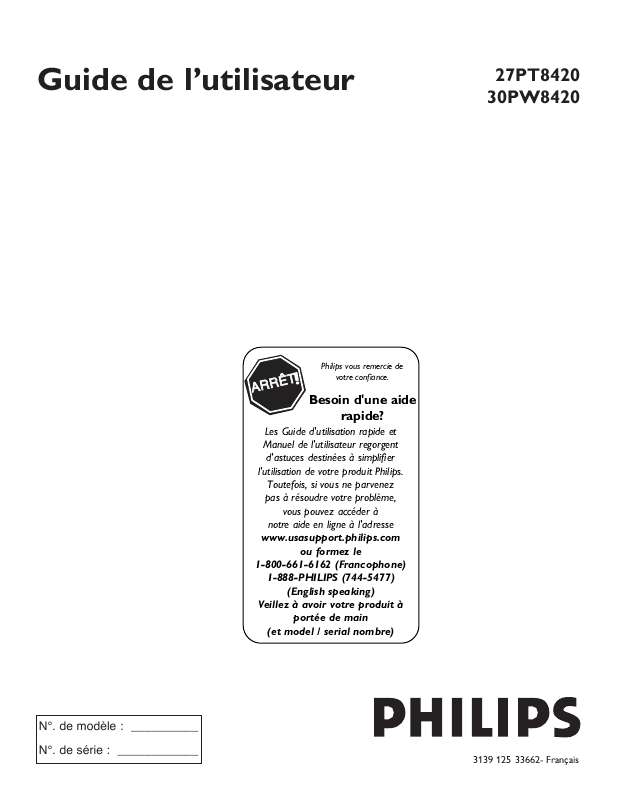 Guide utilisation PHILIPS 30PW8420  de la marque PHILIPS
