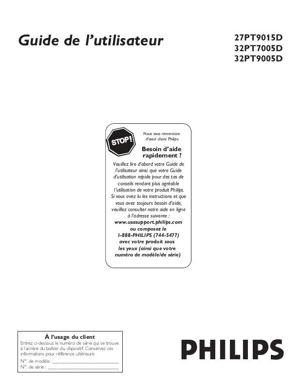 Guide utilisation PHILIPS 32PT9005D  de la marque PHILIPS